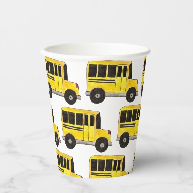 Big Yellow School Bus Teacher Driver Education Paper Cups (Front)