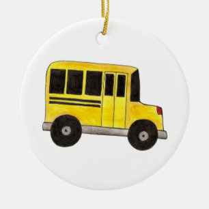 Big Yellow School Bus Teacher Driver Gift Ceramic Tree Decoration