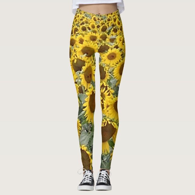 Big Yellow Sunflowers Field Yoga Running Exercise Leggings (Front)
