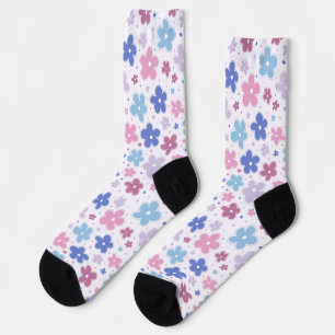 Bigender Pride Flowers Doodle Pink Blue Lavender Socks