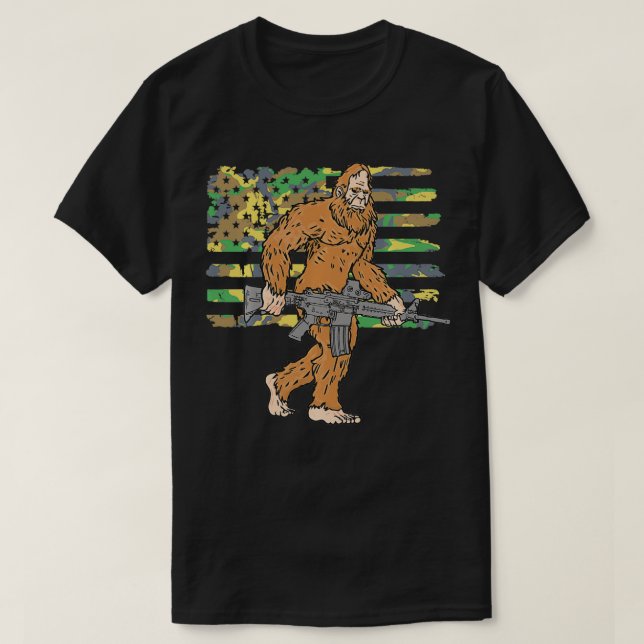 Bigfoot 2nd Amendment Right to Bear Arms Gun Camou T-Shirt (Design Front)