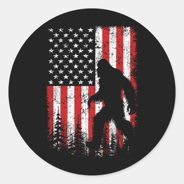 Bigfoot 4th Of July American Flag Patriotic Red Wh Classic Round Sticker (Front)