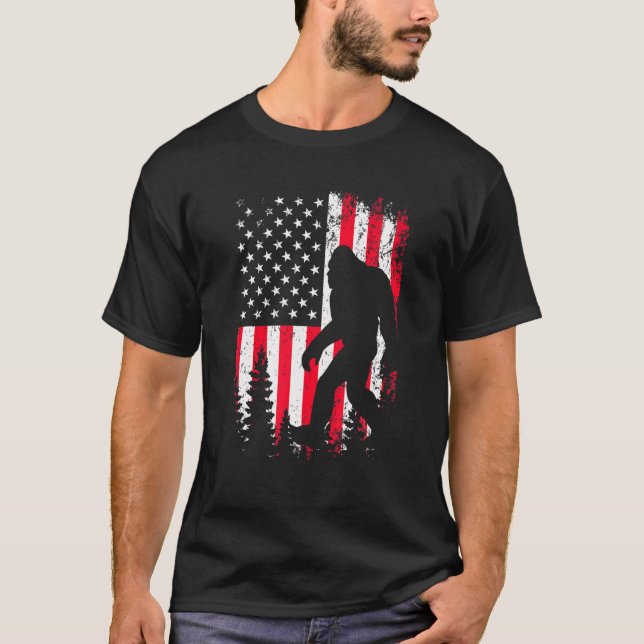 Bigfoot 4Th Of July American Flag T-Shirt (Front)
