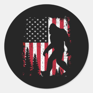 Bigfoot 4th Of July American Usa Flag Patriotic Ki Classic Round Sticker