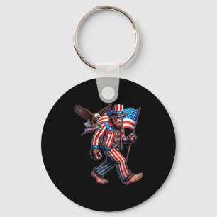 Bigfoot 4th of july funny patriotic american flag key ring
