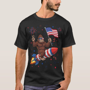 Bigfoot 4th Of July Patriotic Rocket and Fireworks T-Shirt