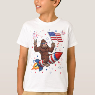 Bigfoot 4th Of July Patriotic Rocket and Fireworks T-Shirt
