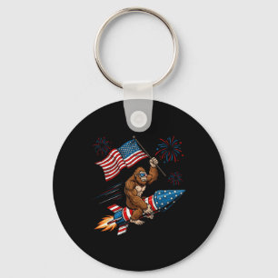 Bigfoot 4th Of July Patriotic Sasquatch Fireworks Key Ring