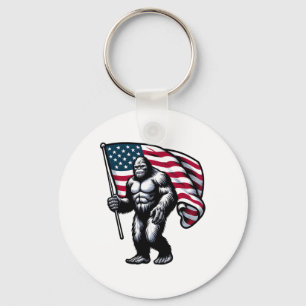 Bigfoot 4th Of July Sasquatch American Usa Flag Pa Key Ring