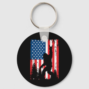Bigfoot 4th Of July Vintage American Usa Flag Sasq Key Ring