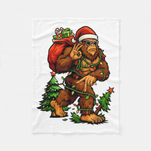 Bigfoot 67 Christmas Tree Lights Xmas Men Sasquatc Fleece Blanket
