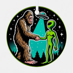 Bigfoot Alien Alliance - Funny Scifi Cryptid Metal Tree Decoration