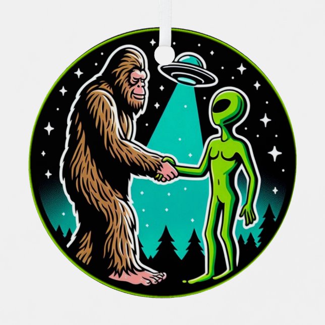 Bigfoot Alien Alliance - Funny Scifi Cryptid Metal Tree Decoration (Front)