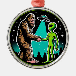 Bigfoot Alien Alliance - Funny Scifi Cryptid Metal Tree Decoration