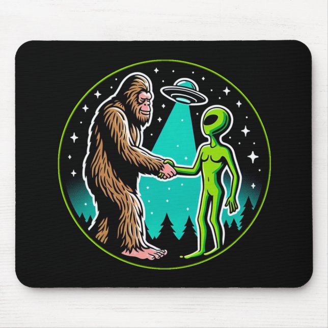 Bigfoot Alien Alliance - Funny Scifi Cryptid Mouse Mat (Front)