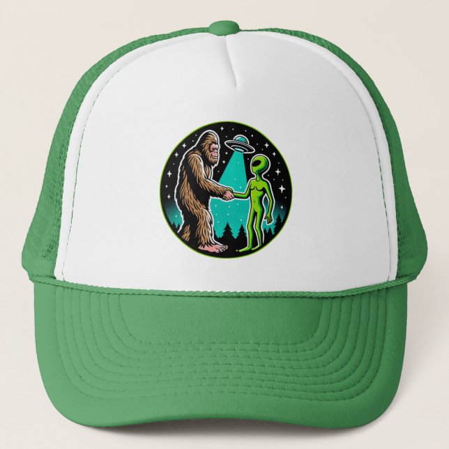 Bigfoot Alien Alliance - Funny Scifi Cryptid Trucker Hat (Front)