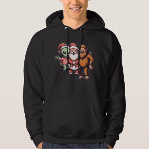 Bigfoot Alien and Santa Claus Believer Cute Christ Hoodie