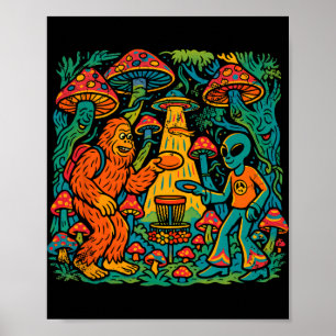 Bigfoot Alien Disc Golf Psychedelic Ufo Uap Design Poster
