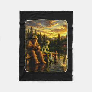 Bigfoot alien fishing funny men sasquatch lovers fleece blanket