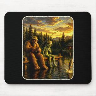 Bigfoot alien fishing funny men sasquatch lovers mouse mat