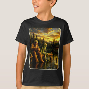 Bigfoot alien fishing funny men sasquatch lovers T-Shirt