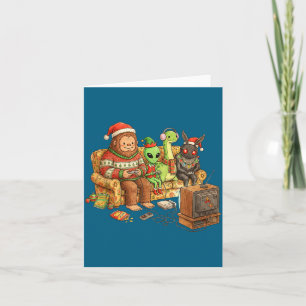 Bigfoot Alien Nessie Mothman Retro Gaming Christma Card