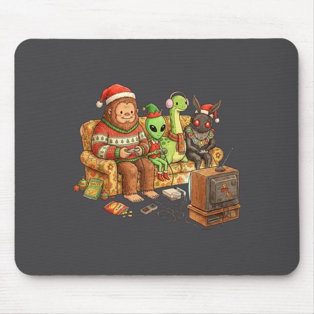 Bigfoot Alien Nessie Mothman Retro Gaming Christma Mouse Mat (Front)