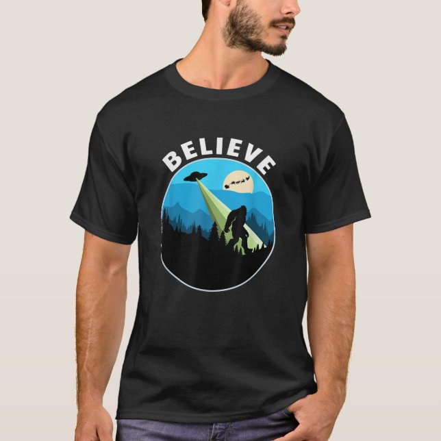 Bigfoot Alien Santa Claus Believe Science Fiction  T-Shirt (Front)