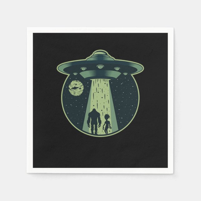 Bigfoot Alien Sasquatch UFO Abduction Aliens Gift Napkin (Front)
