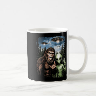 Bigfoot Alien Selfie Rock On Peace Sign Funny UFO Coffee Mug