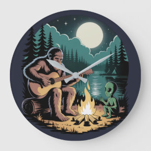 Bigfoot Alien UFO Cryptid Paranomal Encounter Large Clock