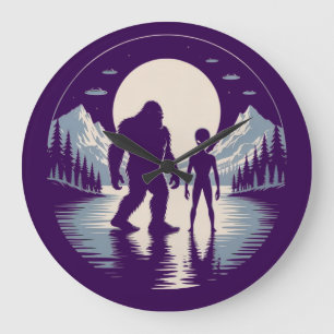 Bigfoot Alien UFO Paranormal Encounter Large Clock