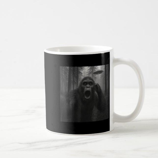 Bigfoot Alien Ufo Selfie Funny Sasquatch Meme Men  Coffee Mug (Right)
