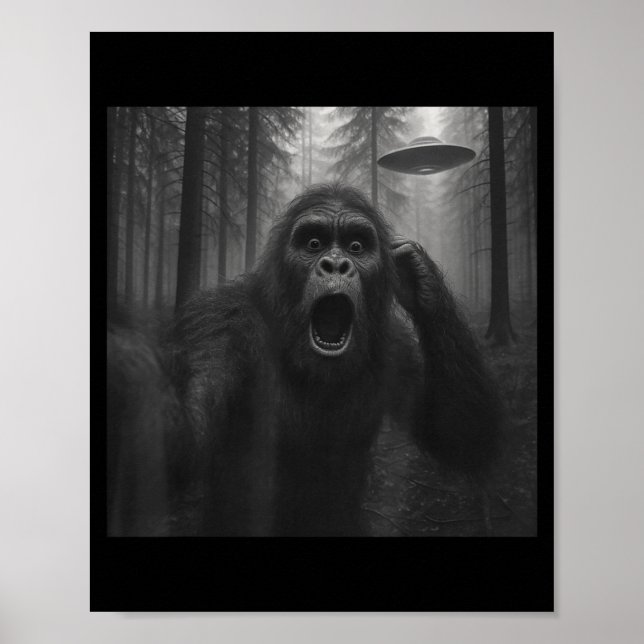 Bigfoot Alien Ufo Selfie Funny Sasquatch Meme Men  Poster (Front)