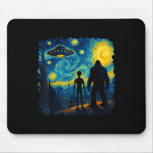 Bigfoot Alien Ufo Van Gogh Starry Night Sasquatch Mouse Mat