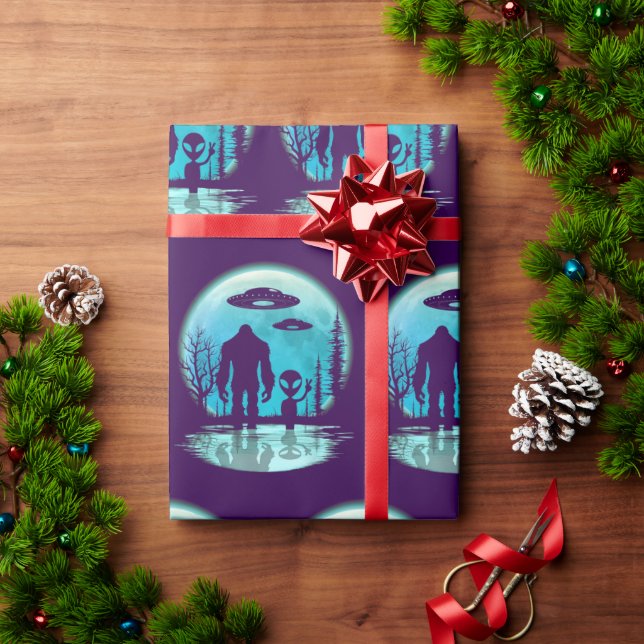 Bigfoot Alien UFO Wrapping Paper (Holiday Gift)