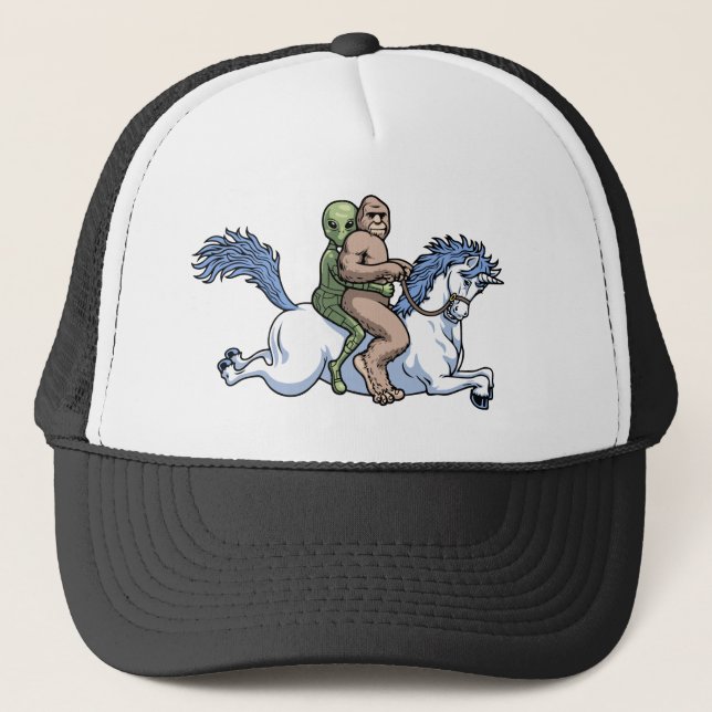 Bigfoot, Alien, Unicorn Trucker Hat (Front)
