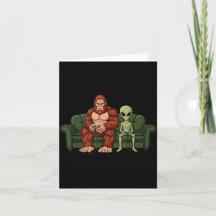 Bigfoot Alien Video Games Gaming Sasquatch Ufo Men Card