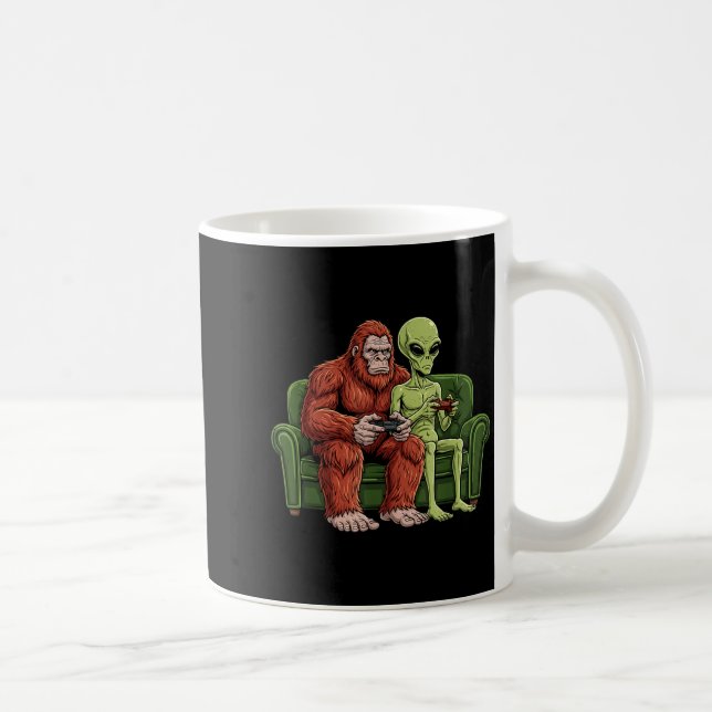 Bigfoot Alien Video Games Gaming Sasquatch Ufo Men Coffee Mug (Right)