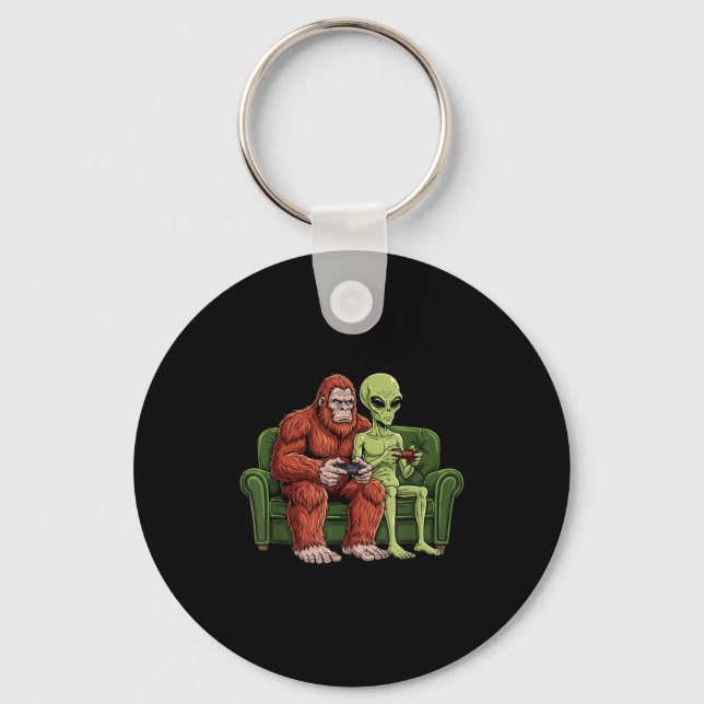 Bigfoot Alien Video Games Gaming Sasquatch Ufo Men Key Ring (Front)