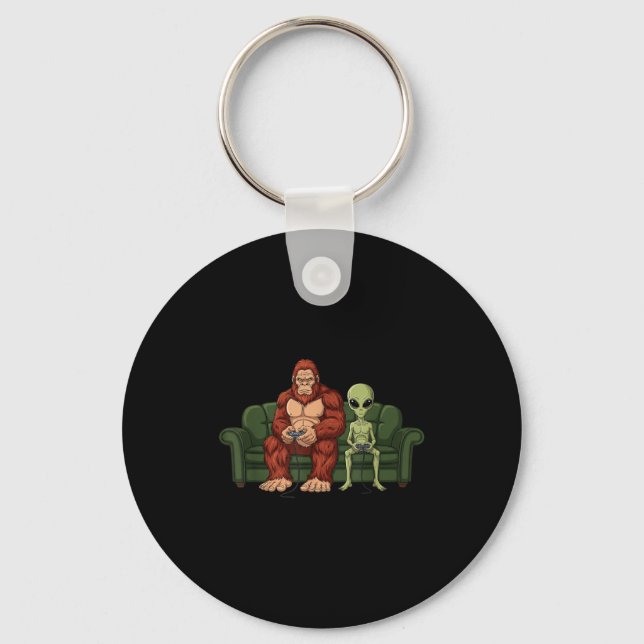 Bigfoot Alien Video Games Gaming Sasquatch Ufo Men Key Ring (Front)