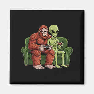 Bigfoot Alien Video Games Gaming Sasquatch Ufo Men Magnet