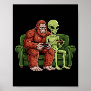Bigfoot Alien Video Games Gaming Sasquatch Ufo Men Poster