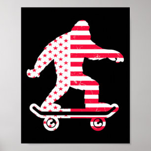 Bigfoot America Flag Skateboarders Skateboarding Poster