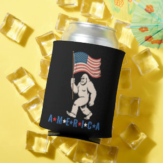 Bigfoot America Patriotic Funny 4th of July Can Cooler