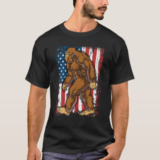 Bigfoot American Flag 4th of July T shirt Men Boys