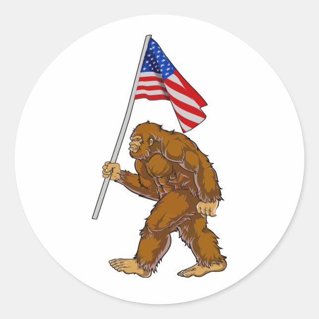 Bigfoot American Flag Classic Round Sticker (Front)