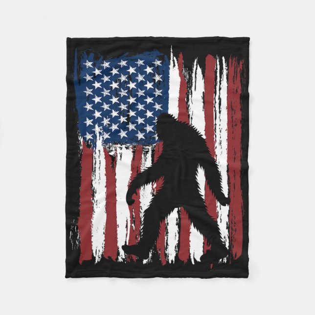 Bigfoot American Flag Funny 4th Of July Patriotic  Fleece Blanket (Front)