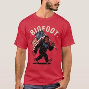 Bigfoot American Flag Patriotic Retro 4th of July T-Shirt