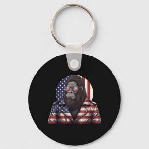 Bigfoot American Flag Patriotic Sasquatch 4th of Key Ring